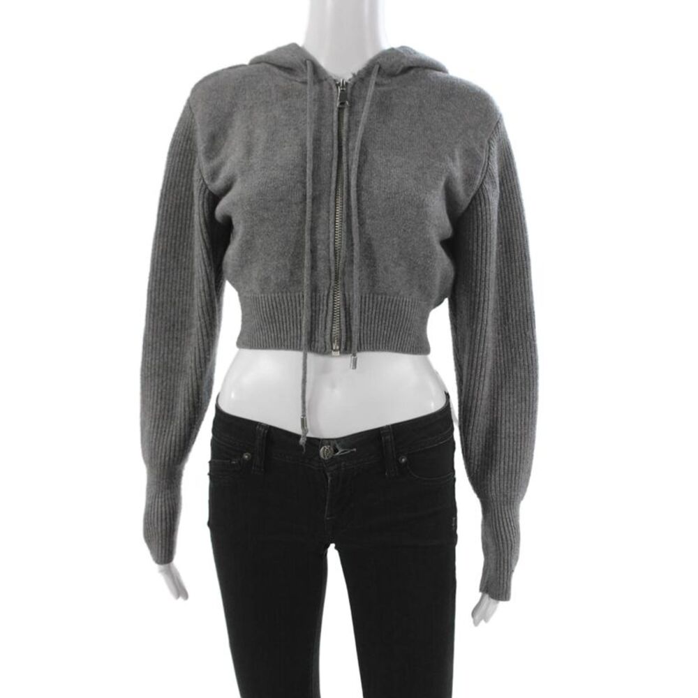 Zara Women Full Zip Hooded Sweater Gray Size S